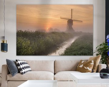 Moulin dans un paysage de polders néerlandais sur Paul Begijn