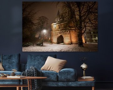 Cellebroederspoort à Kampen pendant une froide nuit d'hiver sur Sjoerd van der Wal Photographie