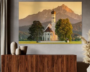 Bedevaartskerk St.Coloman bij zonsondergang, Allgäu, Beieren, Duitsland van Markus Lange