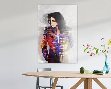 Michael Jackson Abstraktes Porträt in Rot-Violett-Orange-Weiß von Art By Dominic