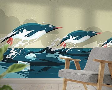 Penguins Swimming in Formation by Eduard Broekhuijsen