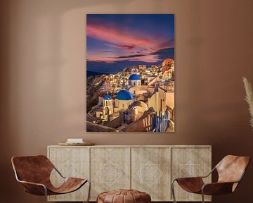 Avond op Santorini in Griekenland van Voss Fine Art Fotografie