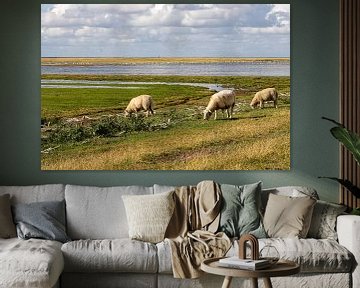 Sheep on the dike at Westerhever by Alexander Wolff