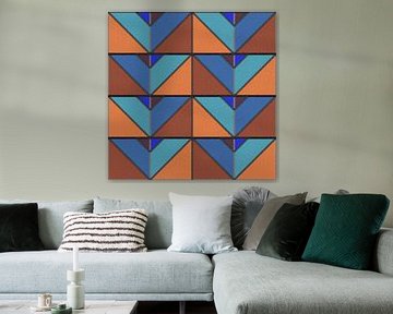 Abstract geometrisch vormen in terracotta en blauw tinten