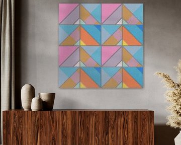 Abstract geometrisch vormen in blauw grijs roze tinten van Maurice Dawson