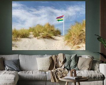 Duinen van Waddeneiland Terschelling met vlag #3 van Marianne Jonkman