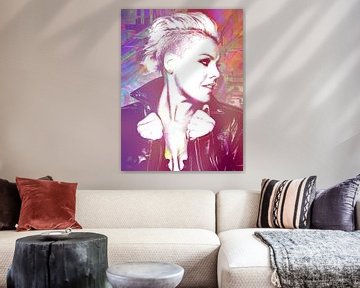 P!nk Pink Modern Abstract Portret in Roze, Paars van Art By Dominic