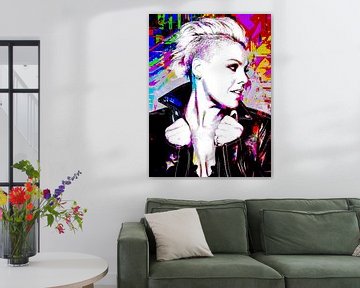 P!nk Pink Modern Abstract Portrait in Pink, Red, Blue, Green by Art By Dominic