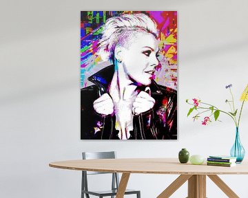 P!nk Pink Modern Abstract Portret in Roze, Rood, Blauw, Groen van Art By Dominic