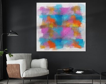 Abstract in rood blauw geel tinten