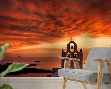 Red glowing sunset over the sea in Greece. by Voss photography