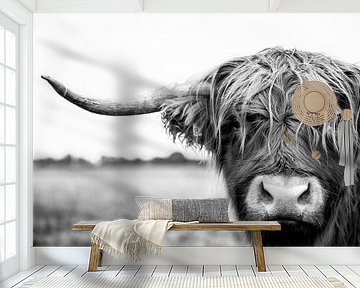 Portret van Schotse hooglander koe stier in zwart wit van KB Design & Photography (Karen Brouwer)