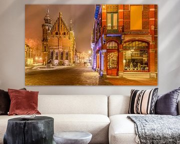 Altes Rathaus und Bäckerei in der Winternacht in Kampen von Sjoerd van der Wal