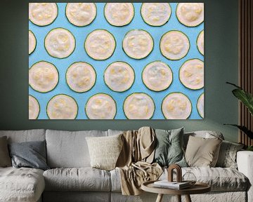 Collage van groente geïsoleerd op een blauwe achtergrond van Carola Schellekens