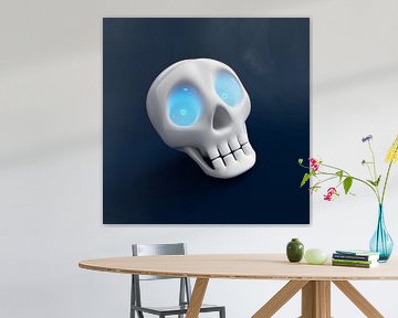 Grappige schedel met blauw glanzende ogen van Jörg Hausmann