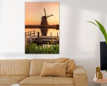 Windmolen bij zonsopgang, Kinderdijk, Nederland van Markus Lange