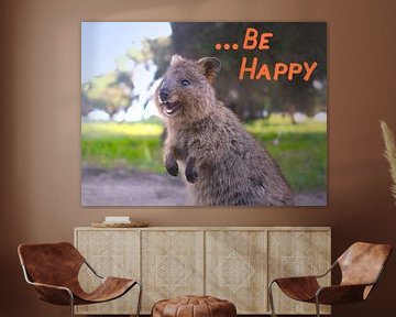 Wees blij - lachende kangoeroe met korte staart (Quokka) van Ines Porada