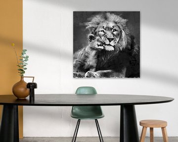 Ölgemälde Porträt eines Löwen mit Jungtier von Bert Hooijer