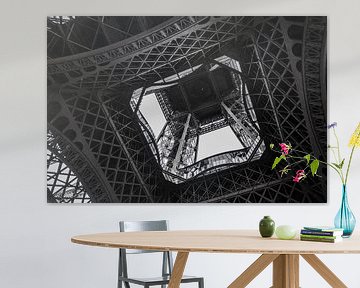 Bottom view of one of the pillars of the Eiffel Tower by Suzanne Schoepe