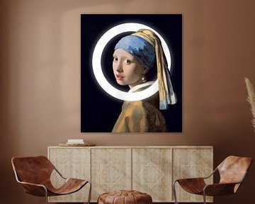 Het Meisje met de parel met licht cirkel van Maarten Knops