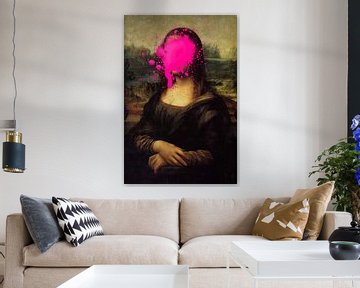Mona Lisa with pink paint stain by Maarten Knops