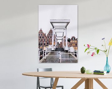 Gravestenenbrug over het Spaarne in winters Haarlem van Simone Neeling