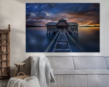 Boathouse with jetty at the Ammersee in Bavaria