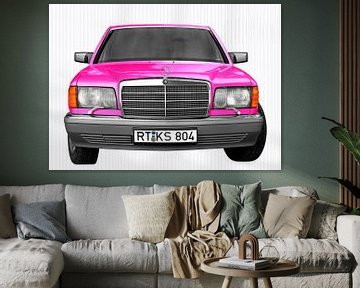 Mercedes-Benz S-Klasse W 126 vooraanzicht in roze