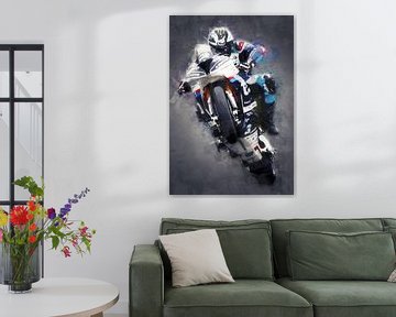 Portrait de Michael Dunlop en peinture à l'huile sur Bert Hooijer