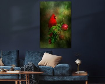 Rode Kardinaal - Vogel Op Tak Schilderij van Diana van Tankeren