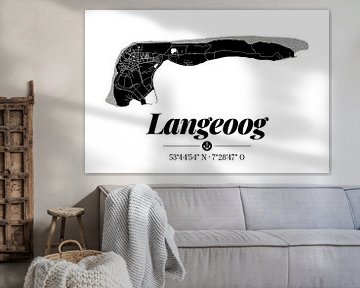 Langeoog | Landkarten-Design | Insel Silhouette | Schwarz-Weiß von ViaMapia