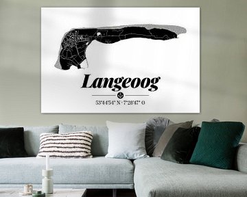 Langeoog | Landkarten-Design | Insel Silhouette | Schwarz-Weiß von ViaMapia