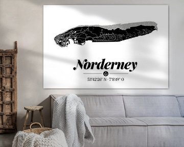 Norderney | Artistieke landkaart | Eilandsilhouet | Zwart en wit van ViaMapia