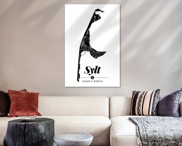 Sylt | Artistieke landkaart | Eilandsilhouet | Zwart en wit