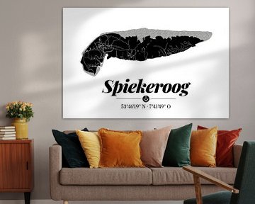 Spiekeroog | Artistieke landkaart | Eilandsilhouet | Zwart en wit van ViaMapia