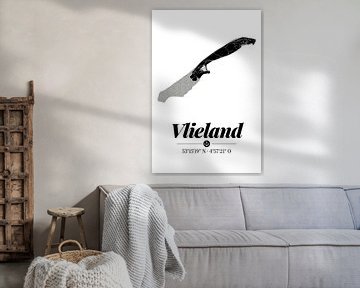 Vlieland | Artistieke landkaart | Eilandsilhouet | Zwart en wit van ViaMapia