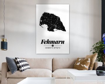 Fehmarn | Artistieke landkaart | Eilandsilhouet | Zwart en wit van ViaMapia