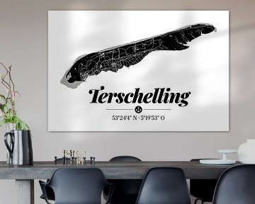 Terschelling | Artistieke landkaart | Eilandsilhouet | Zwart en wit van ViaMapia