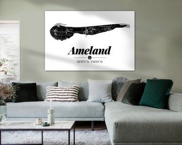 Ameland | Landkarten-Design | Insel Silhouette | Schwarz-Weiß von ViaMapia