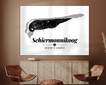 Schiermonnikoog | Artistieke landkaart | Eilandsilhouet | Zwart en wit van ViaMapia