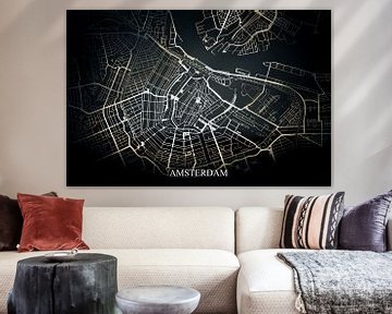 Amsterdam - Abstrakte Karte in Schwarz-Gelb-Gold von Art By Dominic