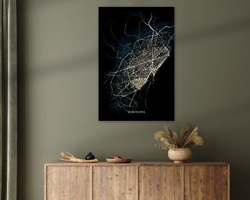 Barcelona - Abstract Map in Black Yellow Gold by Art By Dominic