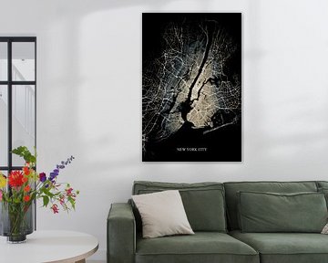 New York City - Carte abstraite en or jaune noir sur Art By Dominic