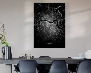 Londen - Abstracte Plattegrond  in Zwart Wit van Art By Dominic