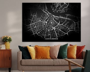 Amsterdam - Abstracte Plattegrond  in Zwart Wit van Art By Dominic
