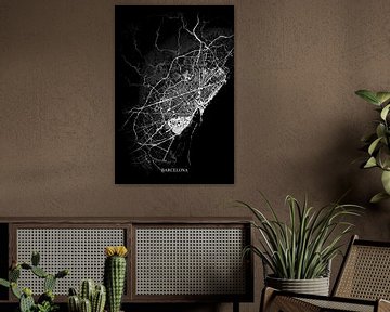 Barcelona - Abstrakte Karte in Schwarz-Weiß von Art By Dominic
