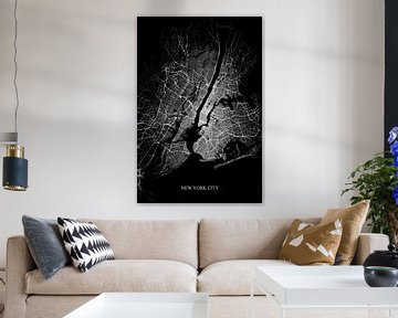 New York City - Abstrakte Karte in Schwarz-Weiß von Art By Dominic