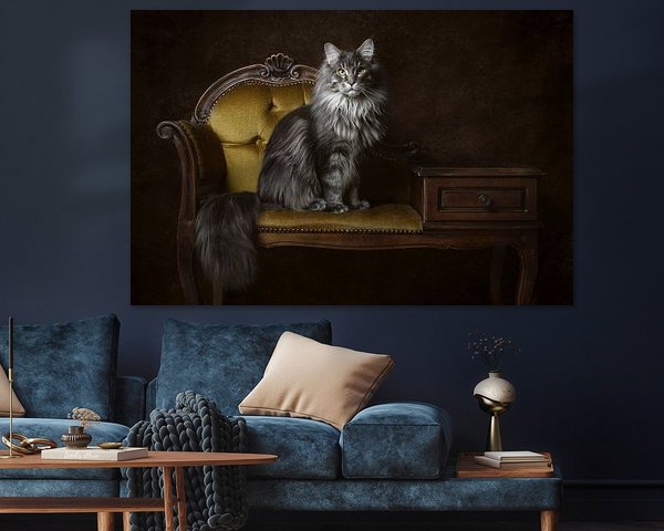 Vintage Fine Art Portrait Maine Coon Cat