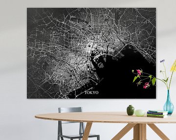 Tokyo Japan - Abstracte Plattegrond  in Zwart Wit van Art By Dominic