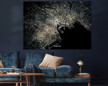 Tokyo Japon - Carte abstraite en or jaune noir sur Art By Dominic